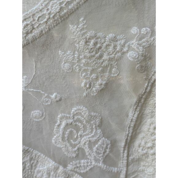Cottagecore Embroidered Cream Blouse – Boho Whimsical Lace Peasant Top Romantic - Picture 8 of 8